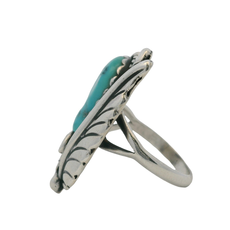 Lambert Livingston Navajo 925 Sterling Silver and Turquoise Flower and Leaf Ring Size 5