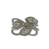 Vintage Natalie K 18kt White Gold and Diamond Leaves Crossover Wide Ring Size 7