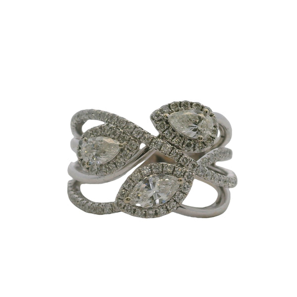 Vintage Natalie K 18kt White Gold and Diamond Leaves Crossover Wide Ring Size 7