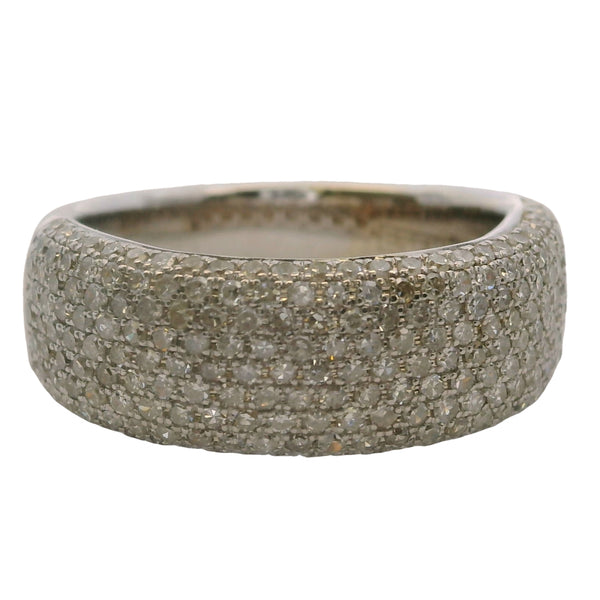 EFFY 14kt White Gold 7.4mm Wide Pave White Diamond Band Stackable Ring Size 6.75