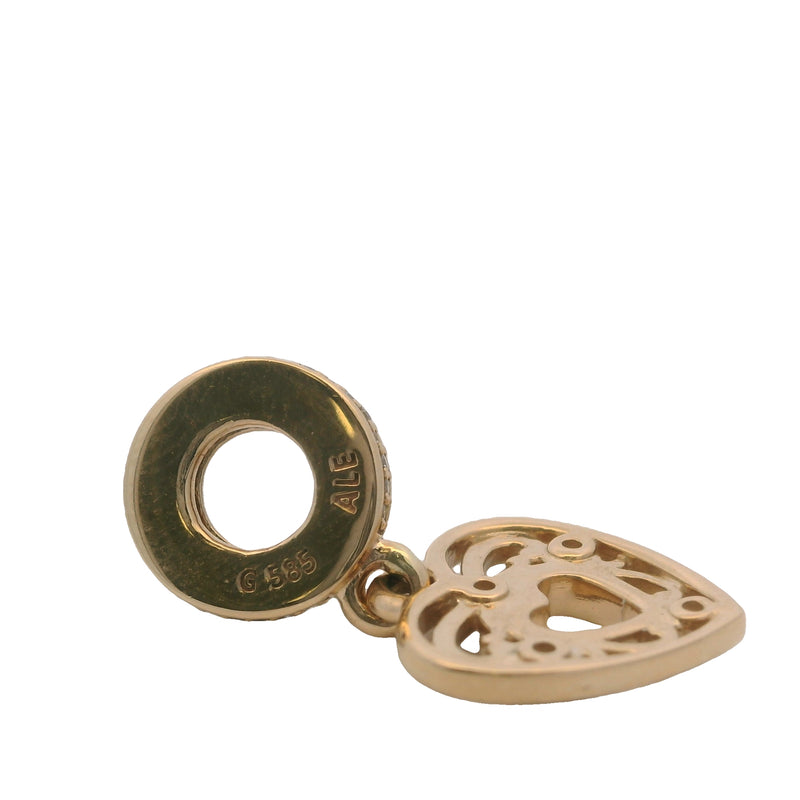 Charm colgante de corazón romántico de Pandora, retirado, de oro amarillo sólido de 14 kt y circonita cúbica.