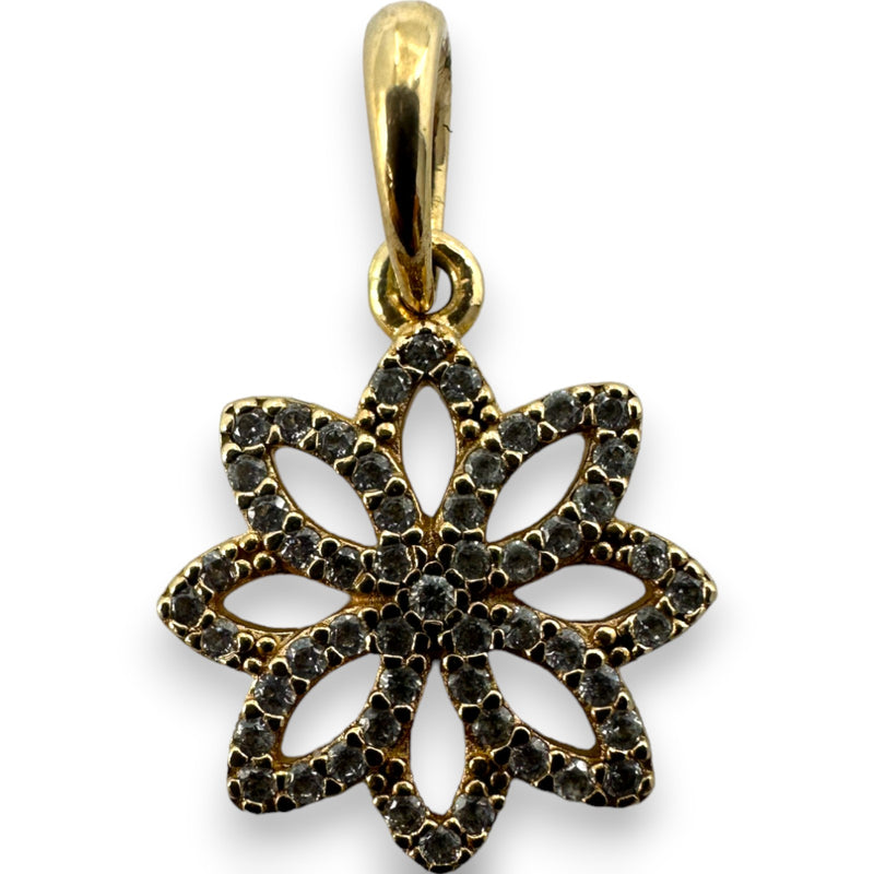 PANDORA 14k Gold Retired Rare Lace Botanique Floral Pendant with CZ Cubic Zirconias Charm ALE 585
