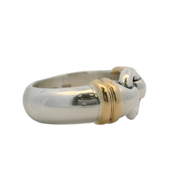 Vintage Tiffany & Co Italy 925 Sterling and 18kt Yellow Gold Circle Buckle Ring Size 7