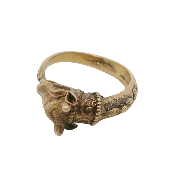 Vintage Solid 10kt Yellow Gold Detailed Intricate 9.5g 3D Bull Cow Ring Size 10