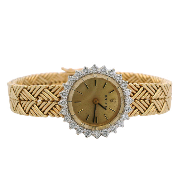 Vintage Rolex 8429 Solid Yellow Gold 20mm Diamond Watch