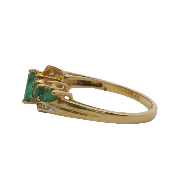 Vintage 1970-80s Marquise Emerald and Round Diamond Cluster Cocktail Ring Size 7