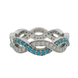 Solid 14kt White Gold Diamond and Blue Topaz Twist Eternity Band Ring Size 6