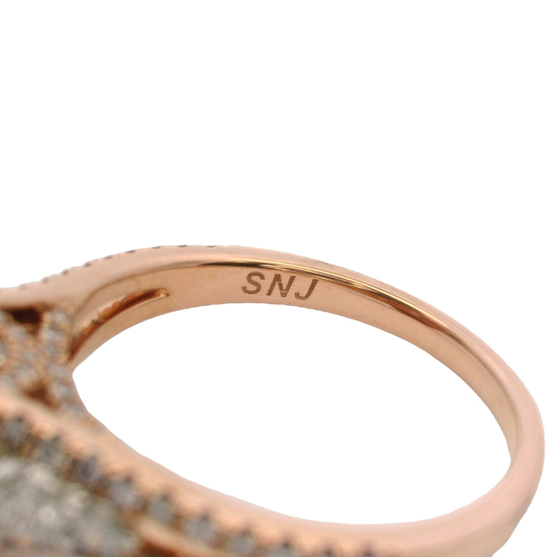 14kt Rose Gold and Emerald-Cut CZ Center Ring With Diamond Halo and Band Size 7