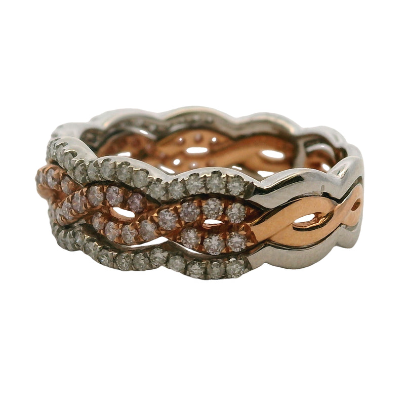 Solid 14kt White and Rose Gold Diamond Pave Twist 6.8mm Stackable Band Size 6