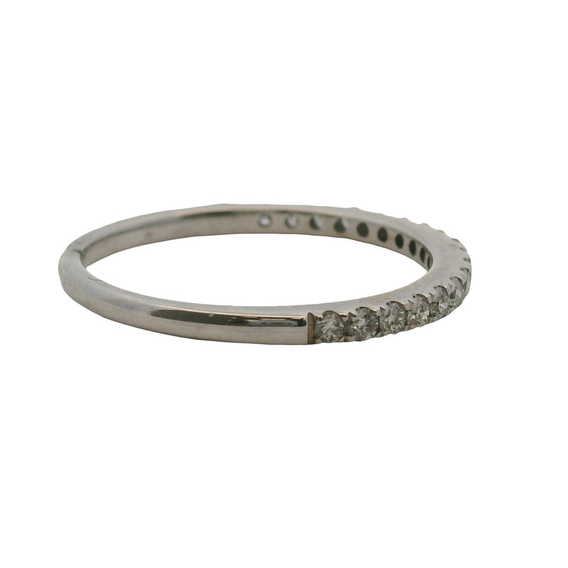 Solid 14kt White Gold and Round Diamond Line Half-Eternity Band Wedding Ring Size 8