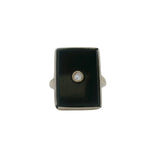 Antique 1900-1910s 14kt Yellow Gold Onyx Shield Ring with Old Mine Diamond Size 3.75