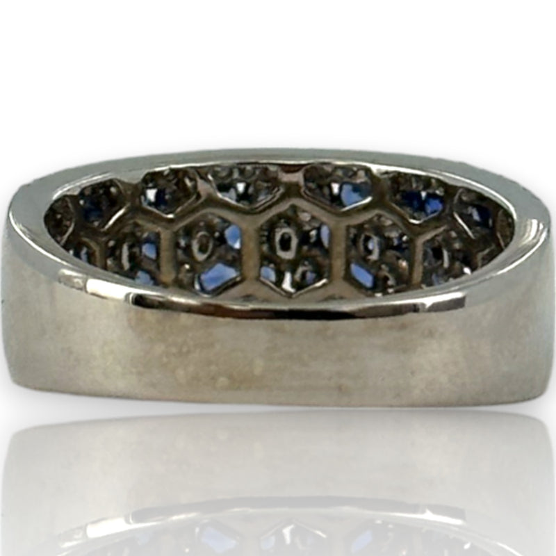 EFFY Jewelry 14kt White Gold Blue Sapphire and Diamond Wide Band Size 7 Ring