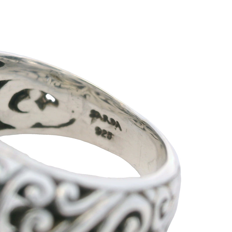 Sarda 925 Sterling Silver Nugget Style Rectangle Ring with Scroll Sides Size 7