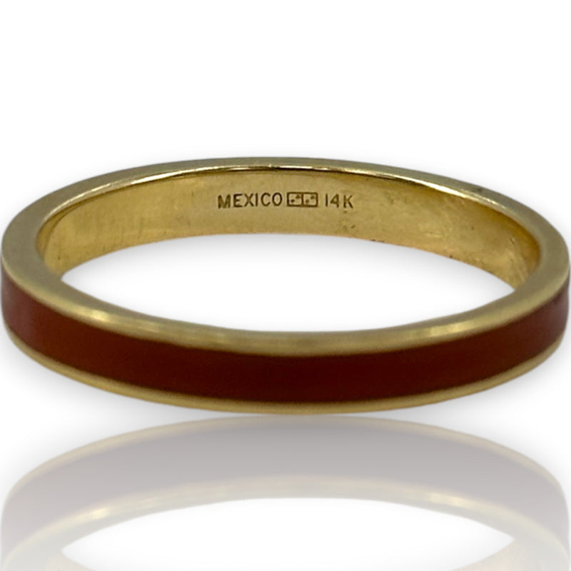 Imperial Gold Co Solid 14kt Yellow Gold and Orange Enamel Stackable 3mm Band Ring Size 10 Made In Mexico