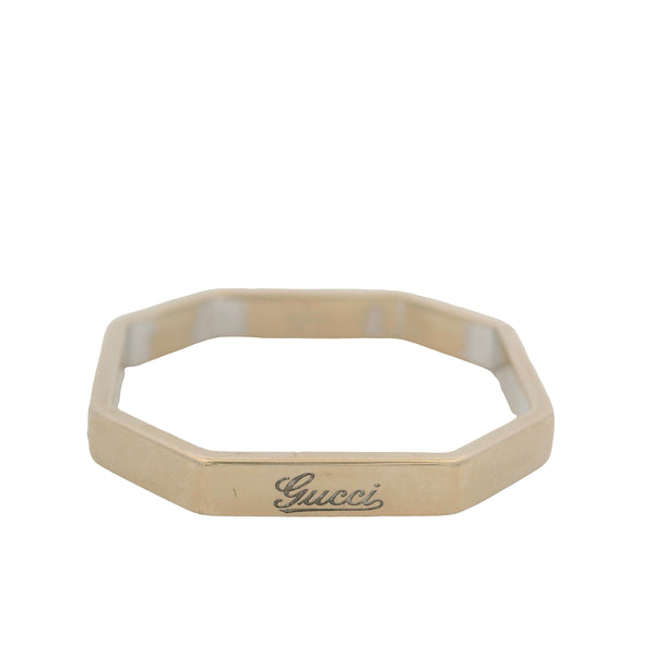 Retired Gucci Solid 18kt White Gold Octagonal Cursive Logo Band Ring Size 10