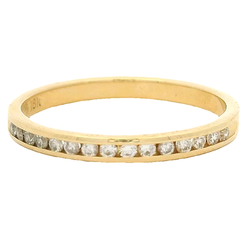18kt Yellow Gold and Channel Set Diamond Half Eternity Wedding Stackable Band Size 6.75
