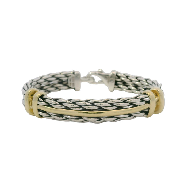David Yurman RARE 925 Sterling Silver and 18kt Yellow Gold Single-Line Metro 8.5" Bracelet