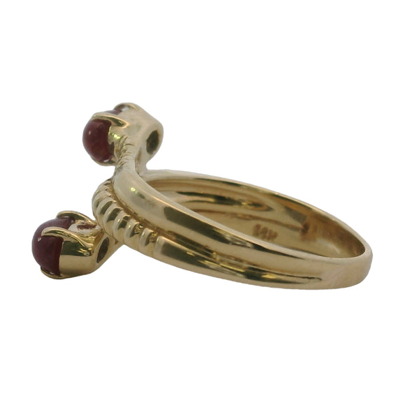 14kt Yellow Gold Cabochon Ruby Spiral Bypass Ring With Accent Diamonds Size 8.5