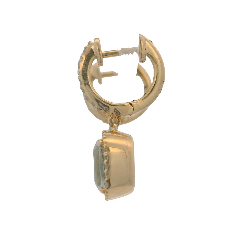 Solid 14kt Yellow Gold and Green Beryl Drop/Dangle Earrings With Diamond Halo/Accents