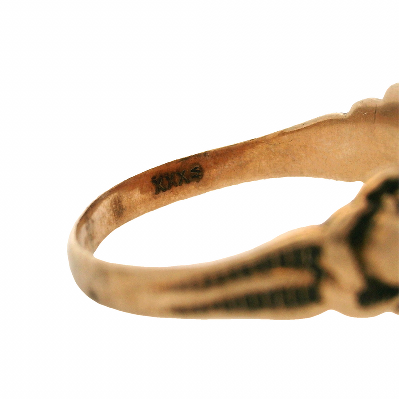 Antique Artcarved 1860-90s Victorian Solid 10kt Rose Gold Signet Ring With Floral and Scroll Motif Engraved with "JG"