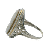 Antique 1920-30s Solid 18kt White Gold Filigree Shell Cameo Oval 22mm Dinner Ring Size 6