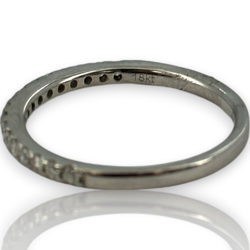 EMA Solid 18kt White Gold and Diamond Half Eternity Wedding Band Stackable Accent Ring