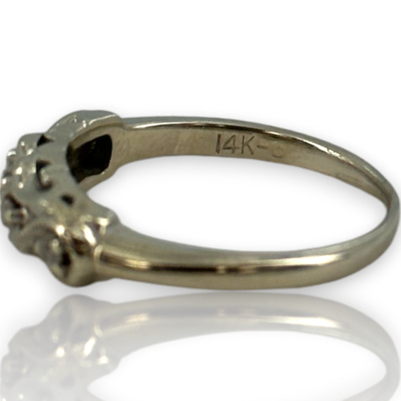 Vintage 1940-50s 14kt White Gold and Diamond Swirl Pattern Milgrain Wedding Band Ring