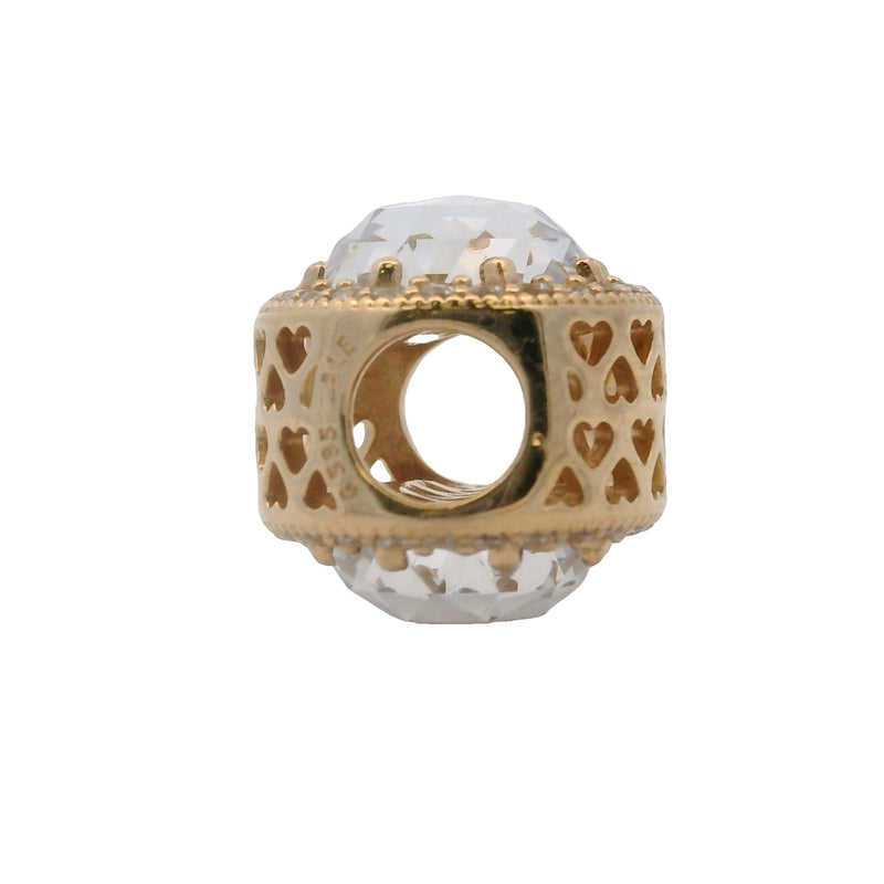 Charm espaciador Pandora "Corazones Radiantes" en oro amarillo macizo de 14 kt y circonitas cúbicas