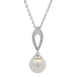 Vintage Solid 14kt White Gold South Sea Pearl and Diamond Drop Pendant 18" Necklace