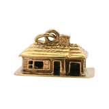 Vintage Solid 14kt Yellow Gold Log Cabin House Dangle Charm
