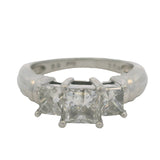 Vintage 1980-90s Platinum and 2.04ctw Princess Cut Diamond 3-Stone Engagement Ring Size 7 (GS certified)
