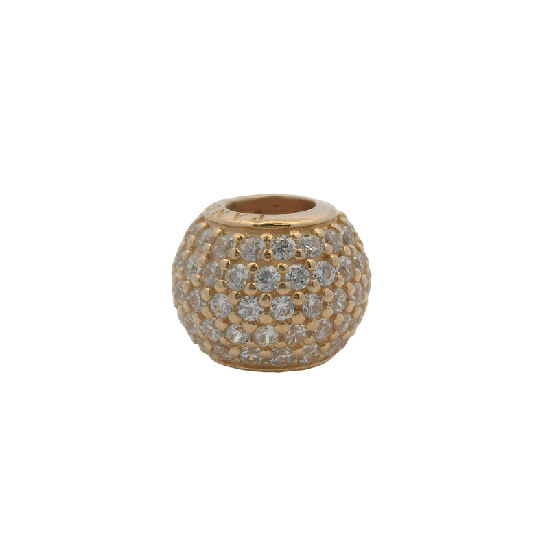 Charm Pandora de oro amarillo macizo de 14 kt con circonitas cúbicas "Luces pavé"