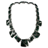 Vintage Taxco 925 Sterling Silver and Malachite Shards Riviere Collar 17" Necklace