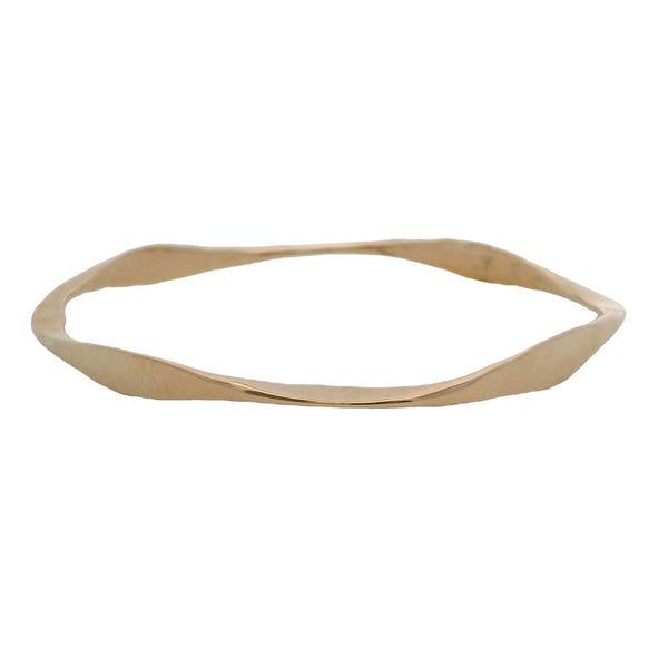 Sonya's Jewelry Solid 14kt Yellow Gold Squared Hammered Bangle Bracelet 8"