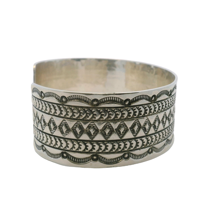 Harold J Navajo Native American 925 Sterling Silver 22mm Wide Diamond Pattern Cuff Bracelet