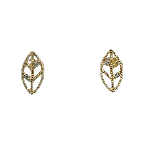 10kt Yellow Gold and CZ Cubic Zirconia Small Leaf Stud Earrings