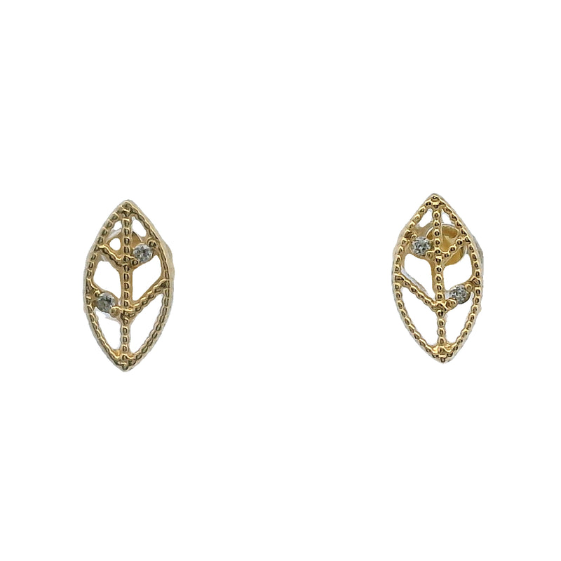 10kt Yellow Gold and CZ Cubic Zirconia Small Leaf Stud Earrings