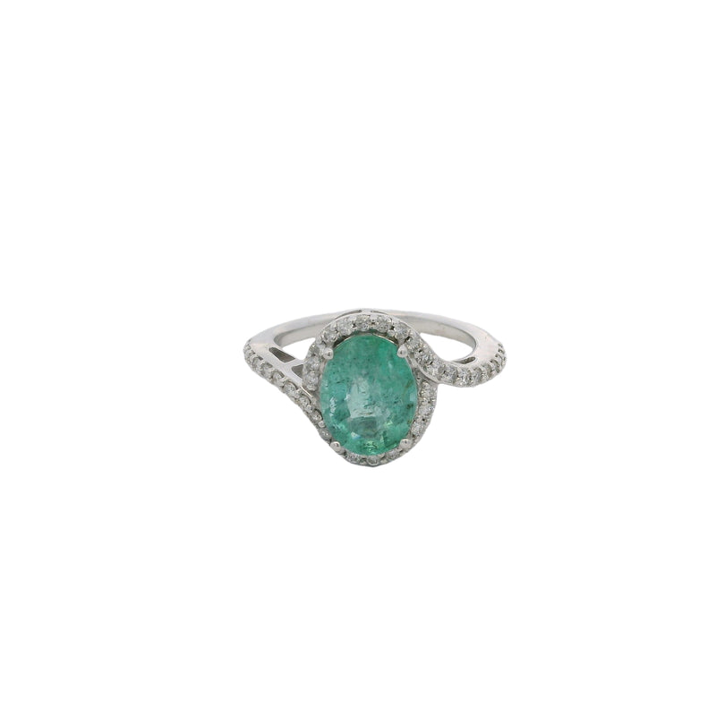 14kt White Gold Oval Prasiolite Green Beryl and Diamond Halo 11.5mm Wide Solitaire Ring Size 5