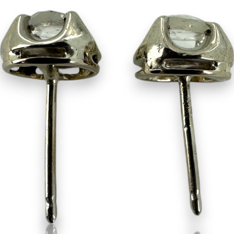 Vintage 14kt Solid White Gold Belcher-Setting with Antique Rose-Cut Diamond 8.2mm Stud Earrings