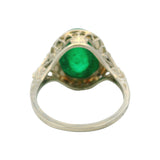 Antique 1920s Solid 14kt White Gold and Green Glass Cabochon Filigree Ring Size 5.5