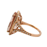 Solid 14kt Rose Gold Marquise 4.15ct Morganite Solitaire and Diamond Cocktail Ring Size 6.5