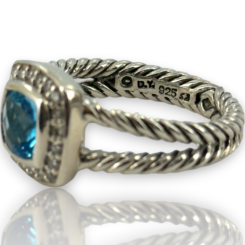 David Yurman 925 Silver Topaz and Diamond Petite Albion Cocktail Cable Ring