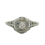 Antique 1920s Solid 18kt White Gold Filigree 0.15ct Old Mine Diamond Ring Sz 6.5