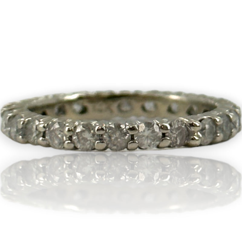 Anillo de bodas de eternidad con diamantes, talla 5.5, oro blanco de 14 kt, rodiado, 1 ct.
