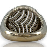 Vintage 2002 Signed Garrard London Solid 18kt White Gold and Diamond 18.7mm Wide Flat Top Statement Ring Made in Italy Size 6.75