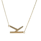 Solid 14k Yellow Gold Letter K Initial Stationed Pendant 19" Necklace with Tiny Diamond