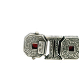 Vintage Konstantino Solid 925 Sterling Silver/18kt Yellow Gold and Garnet Statement Bracelet 7"