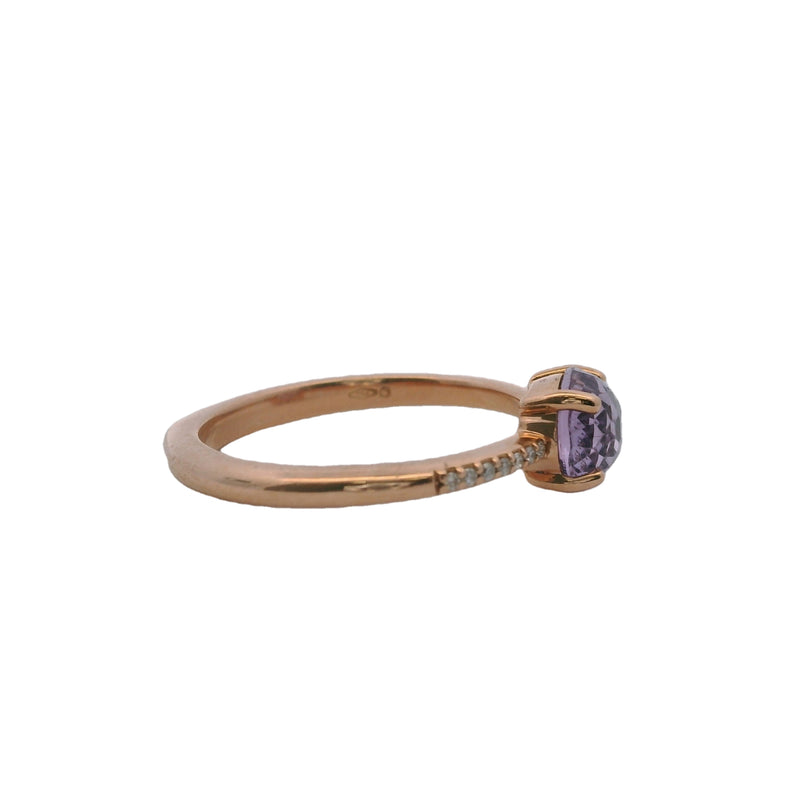 Ponte Vecchio Gioielli Solid 18kt Rose Gold and Fancy-Cut Amethyst Ring with Accent Diamonds Size 7 Made In Italy