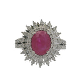 EFFY 14kt White Gold 1.75ct Ruby Multi-Cut Diamond Halo Statement Ring Size 9