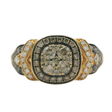 LeVian Solid 14kt Yellow Gold and Brown and White Diamond Cluster Cocktail Ring Size 10.5